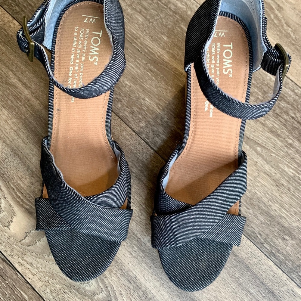 Toms dark denim cork wedges